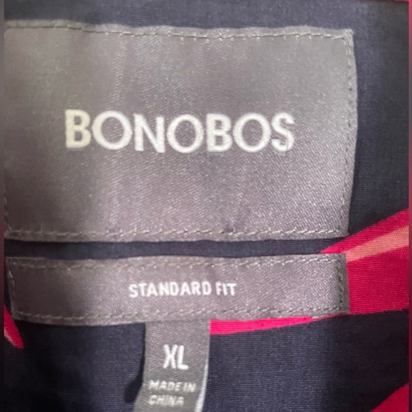 Bonobos Standard Fit Short Sleeve Navy with pink & Green tropical design Size XL - Picture 4 of 6